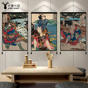 日式和风武士挂画榻榻米挂毯背景墙纹身装饰画居酒屋浮世绘挂布