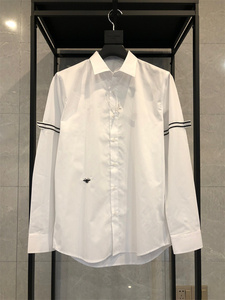 【致敬HEDI】原创经典小蜜蜂刺绣白色织带纯棉修身男装长袖衬衫潮