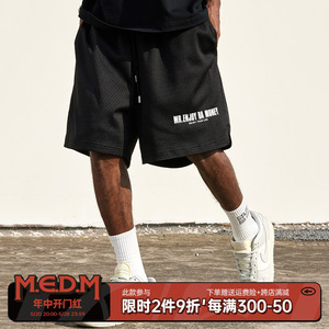 MEDM国潮美式街头网格透气五分短裤男士夏季直筒宽松休闲运动裤子