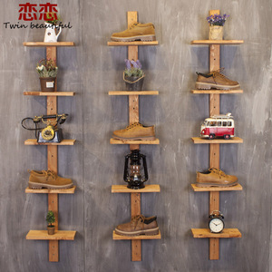 复古服装店鞋子装饰展示架实木包包架上墙置物陈列架木质鞋包托架