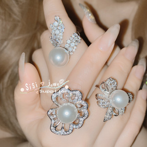 SIsi高定露珠花朵宝石珍珠戒指时尚个性贝珠几何贵妇气质小众指环