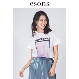 [esons]爱城市夏季街头白色字母图案印花T恤女