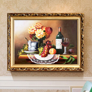欧式餐厅装饰画挂画 单幅古典静物水果饭店壁画 厨房有框喷绘油画