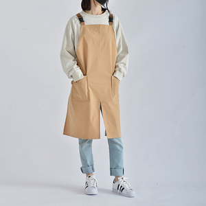 韩日式咖啡餐厅帆布围裙防水罩衣工作服围兜纯棉厨房制服甜品新款