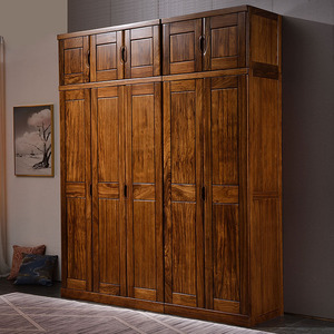 现代中式乌金木实木衣柜简约两门三门衣柜组合卧室收纳储物柜衣橱