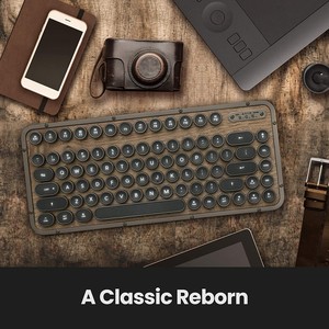 AZIO 复古紧凑键盘蓝牙无线/USB 有线复古背光白色皮革机械键盘