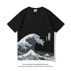 神奈川海浪日系潮牌男T恤250g重磅浮世绘个性印花复古情侣短袖夏