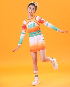 儿童啦啦操演出服长袖女童拉拉队比赛服中小学生运动会团体操服装