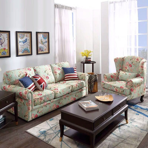 美式乡村碎花布艺沙发现代简约小户型客厅地中海田园风格三人沙发
