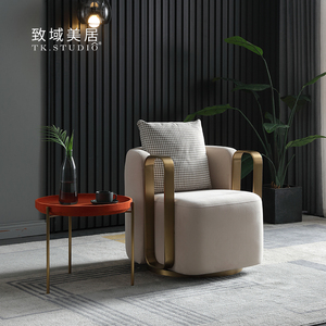 轻奢现代简约单人沙发可转动金属休闲椅意式异形设计师单人沙发椅
