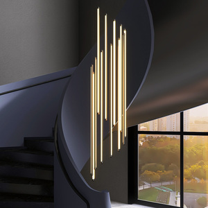旋转楼梯长吊灯现代简约复式楼loft挑高客厅灯创意长条线条灯具