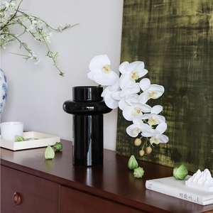 现代简约中古花瓶高级感黑色玻璃家居摆件客厅装饰水养插花仿真花