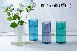 欧式小清新竖条玻璃花瓶桃心形水培鲜花插花瓶餐桌客厅装饰器皿