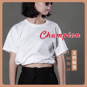 Champion冠军美版袖口单标纯棉T恤男女通用情侣运动休闲T425