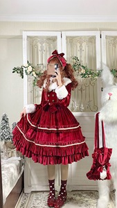 Lolita【B品清仓现货】圣诞红裙洛丽塔女装古典连衣裙红色粉色