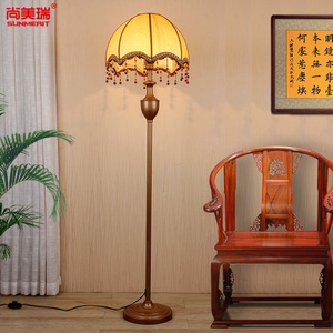 新中式落地灯明清古典复古立式灯客厅茶室欧式仿古羊皮遥控调光