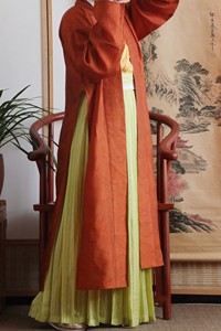 青竹居传统服饰——竹影提花丝麻宋制折领长褙子定金