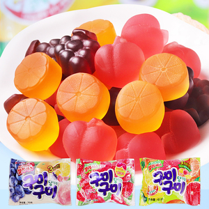 韩国进口乐天水果味软糖混合葡萄草莓桃子果汁味QQ橡皮糖果小零食