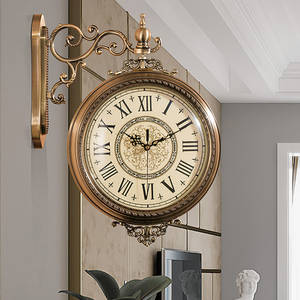 美式欧式复古双面挂钟两面钟表挂表家用时钟现代简约大气豪华高端