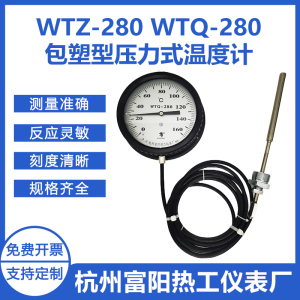 杭州富阳热工WTQ/WTZ-280黑护套包塑型压力式指示温度计温度表