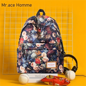 Mr.ace Homme双肩包女韩版学院风印花中学生书包包背包电脑包男