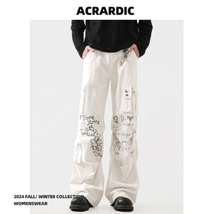ACRARDIC设计感小众手绘花卉牛仔裤vibe高街多口袋帅气机能工装裤