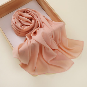 透气褶皱女士包头围巾马来西亚新款自然皱单色雪纺头巾