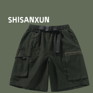 SHISANXUN夏季腰带日系复古多口袋工装短裤男休闲宽松五分速干裤