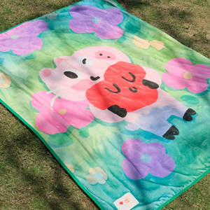 jobbo啾啵啵猪猪爱心毛毯空调毯珊瑚绒盖毯办公室午睡卡通可爱
