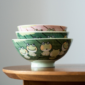 美浓烧青蛙米饭碗日本进口釉下彩陶瓷可爱卡通吃饭碗日式家用餐具
