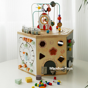 多合一绕珠百宝箱木质幼儿童六面多功能绕珠游戏启蒙早教益智玩具