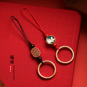 纯铜沙金指环扣手机挂饰小挂件绳男女款可爱吊坠网红中国风装饰品