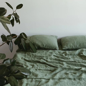 NINETEEN森系绿色纯棉四件套全棉色织水洗棉简约纯色被套床单床笠