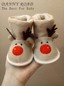 冬季新款婴儿雪地靴棉靴加毛毛线靴子圣诞鹿0-1岁软底男女宝