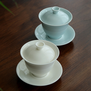 盖碗青瓷三才盖杯白瓷单个茶盏陶瓷功夫茶具茶碗少儿成人茶艺培训