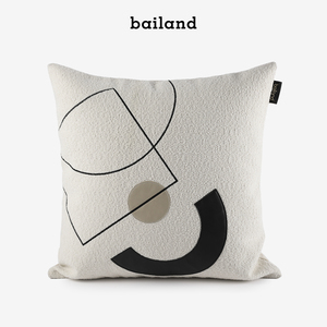 bailand现代简约米色皮革贴布绣花抱枕客厅沙发方枕样板间靠枕套