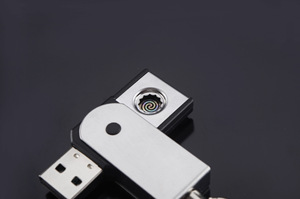 迷你小巧钥匙扣智能双面点烟器创意USB充电防风打火机商务办公风