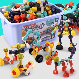 儿童塑料拼插花生积木百变骨架关节结构棒益智DIY趣味玩具拼装车
