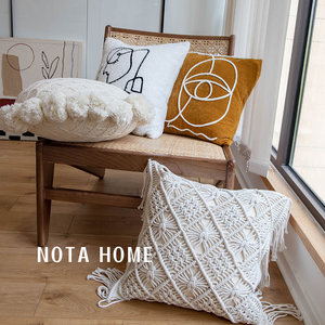 棉麻北欧抱枕沙发客厅靠垫腰靠枕头含芯现代轻奢简约柔软白色枕套