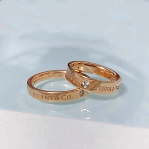 Tiffany/蒂芙尼 21新款TWO双T戒指18K玫瑰金镶钻情侣同款对戒婚戒