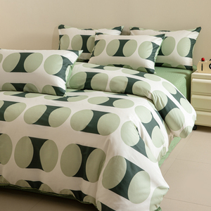 北欧简约风绿色圆形图案纯棉四件套ins风全棉床上用品1.8床单床笠