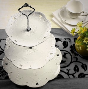 欧式陶瓷蝴蝶三层点心盘蛋糕架创意下午茶婚礼甜品台生日水果串盘