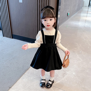 女童秋装裙装两件套2023新款韩版洋气网红儿童背带裙套装小童秋款