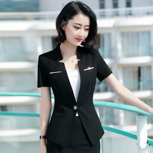 黑色西装外套女神范薄款短袖夏季职业装套装气质经理正装工作西服