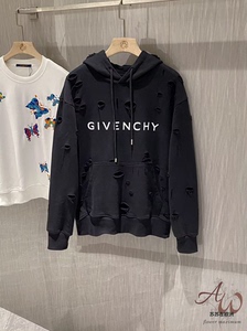 Givenchy/纪梵希 男女休闲运动卫衣破洞印花字母logo套头连帽上衣