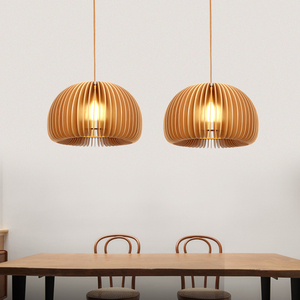 创意个性北欧LED餐吊灯实木日式餐馆饭店灯具木质南瓜家用氛围灯