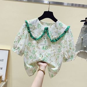 女童夏装娃娃领碎花衬衫2023新款儿童短袖T恤中大童上衣韩版洋气
