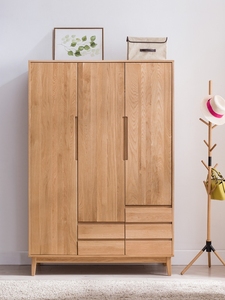 北欧全实木白橡木三门日式大衣柜卧室家具衣橱3门5抽储物柜可定制