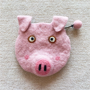 chicmiu工厂店 尼泊尔手工羊毛毡 猪猪零钱包卡包耳机包卡通立体