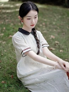 新中式国风改良汉元素连衣裙2023夏季日常棉麻旗袍年轻款苎麻长裙